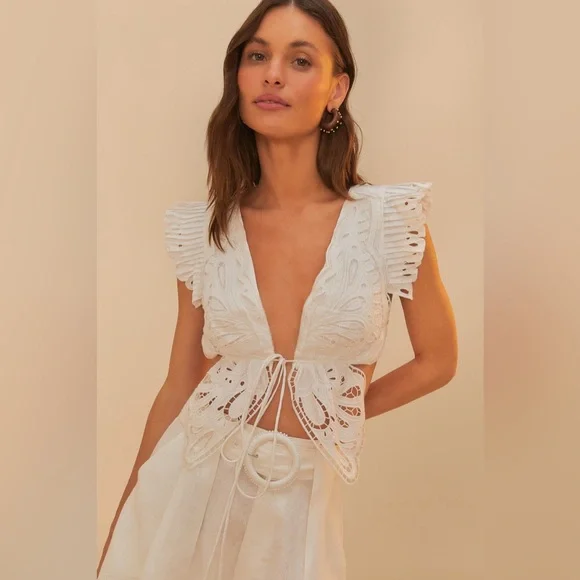 Farm Rio: Off-White Butterfly Richelieu Blouse - Picture 5 of 12